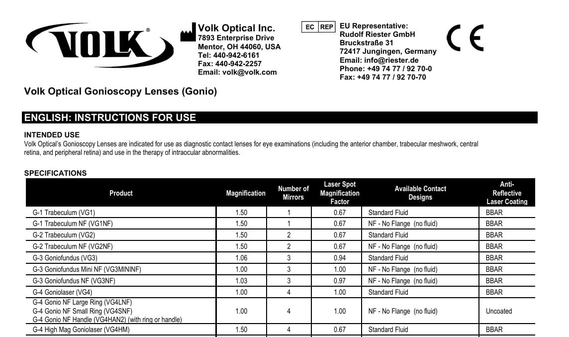 IFU GONIOSCOPY LENSES